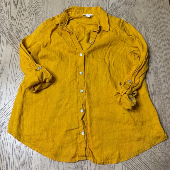 J.Jill Love Linen Petite XS Gold 100% Linen Long Sleeve Button Down Shirt Top - Picture 2 of 8
